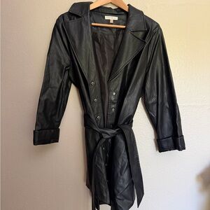 Elegant Black Leather Trench Coat for Women